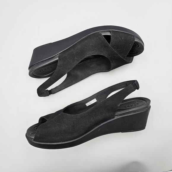 Crocs Womens Size 9 US VGC Leigh Ann Black Sling Back Wedge Dual Comfort Sandals - Picture 7 of 8